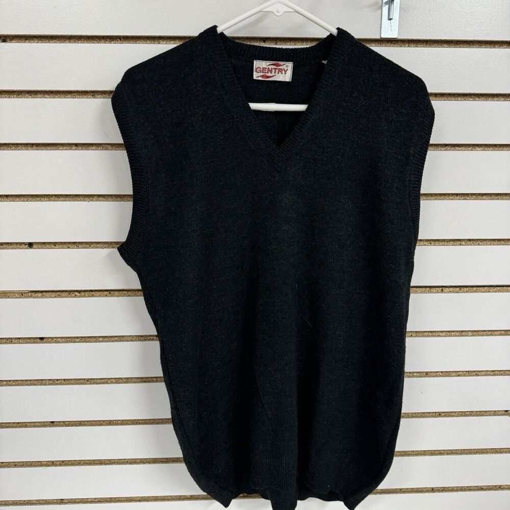 VINTAGE Gentry Men’s Sweater Black Wool?? Blend Sleeveless Vest READ